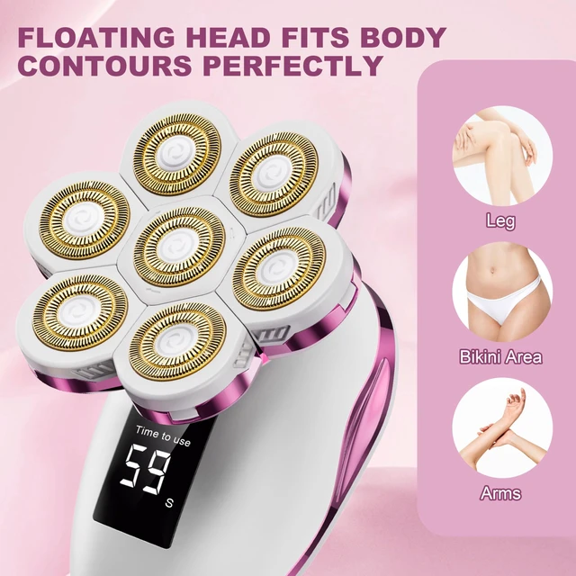 Alt view image 2 of 6 - Electric Razors for Women, 20K Gold Plated Blades, Sensitive Skin | 7D Floating Blade Head, IPX8 Waterproof, 120 Mins Runtime, USB-C Fast Charging, for Face, Legs, Arms, Bikini Area