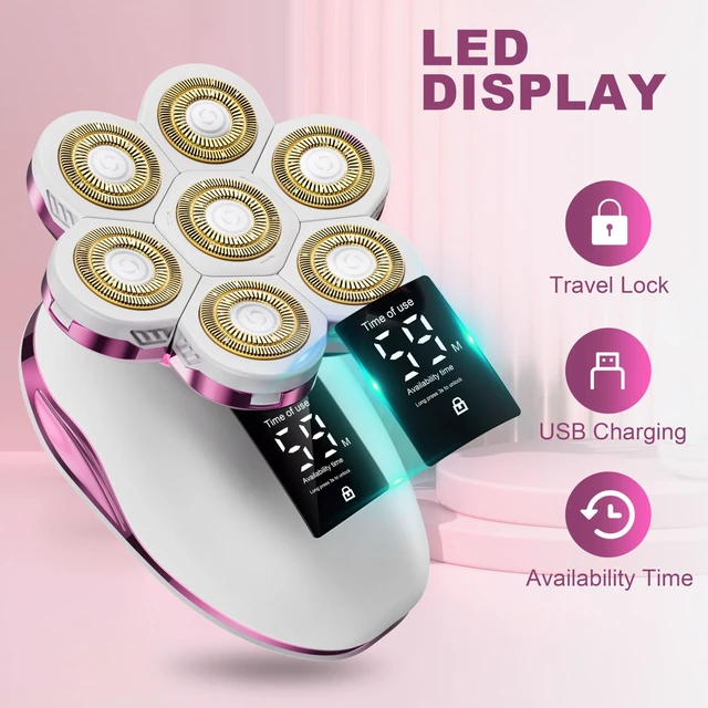 Alt view image 3 of 6 - Electric Razors for Women, 20K Gold Plated Blades, Sensitive Skin | 7D Floating Blade Head, IPX8 Waterproof, 120 Mins Runtime, USB-C Fast Charging, for Face, Legs, Arms, Bikini Area