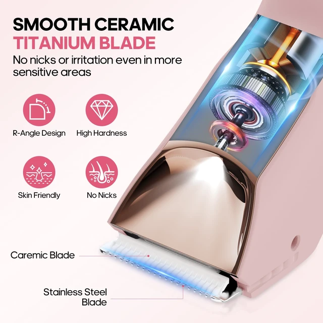 Alt view image 4 of 7 - Manscape Body Hair Trimmer for Men, No Nick Pubic Bikini Trimmer for Women, 3 in 1 Versatile Groin Shaver with Nose Hair Trimmer, Cordless Dock Charging, LED Display, Wet/Dry Grommer (Pink)