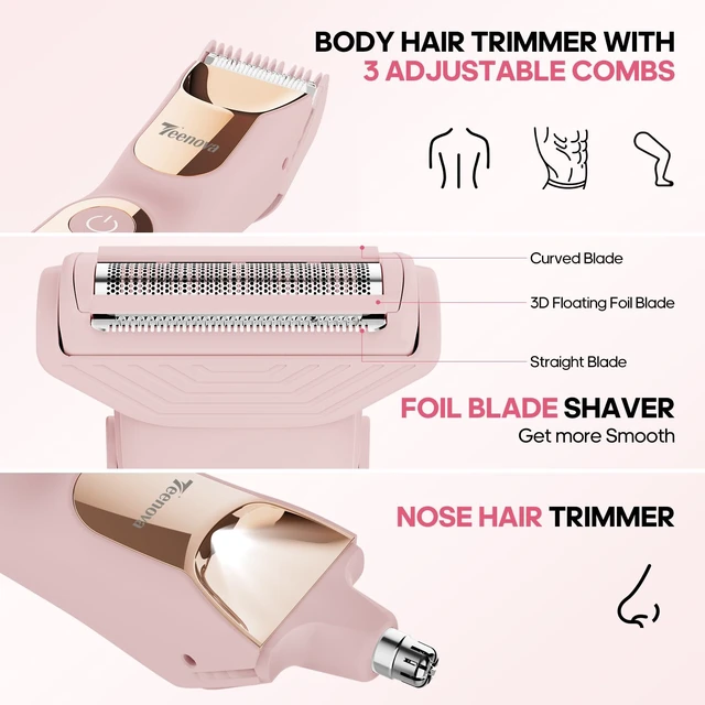 Alt view image 3 of 7 - Manscape Body Hair Trimmer for Men, No Nick Pubic Bikini Trimmer for Women, 3 in 1 Versatile Groin Shaver with Nose Hair Trimmer, Cordless Dock Charging, LED Display, Wet/Dry Grommer (Pink)