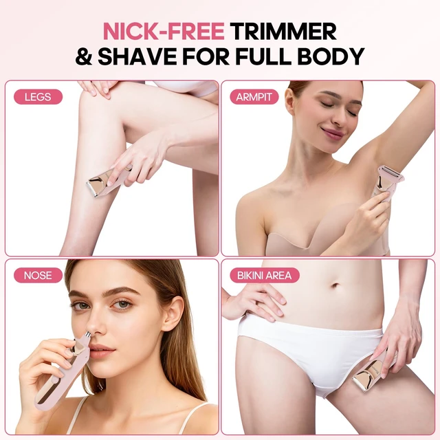 Alt view image 6 of 7 - Manscape Body Hair Trimmer for Men, No Nick Pubic Bikini Trimmer for Women, 3 in 1 Versatile Groin Shaver with Nose Hair Trimmer, Cordless Dock Charging, LED Display, Wet/Dry Grommer (Pink)