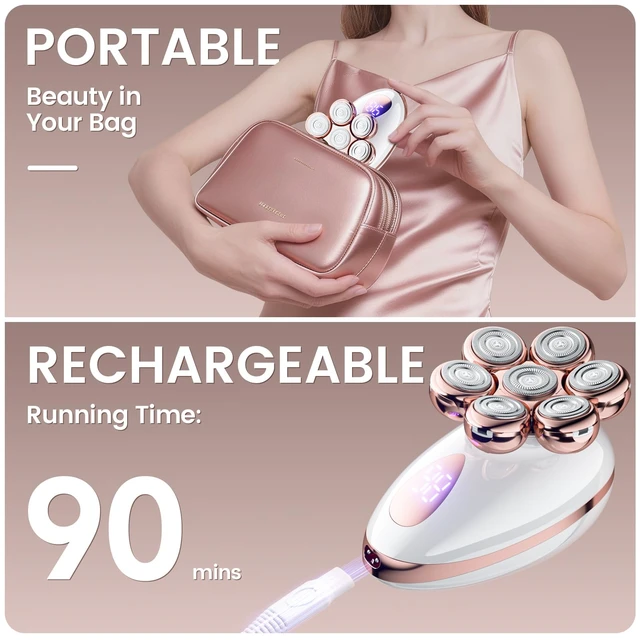 Alt view image 6 of 7 - Electric Razors for Women, Rotary Shaver for Legs, Bikini, and Underarms Hair Removal, Wet & Dry Waterproof Grooming Kit, Cordless Lady Trimmer, ChampagneRose