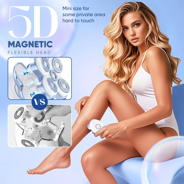 Alt view image 2 of 7 - Electric Razors for Women Leg, Magnetic Lady Shaver for Everything Blue | Painless Rotary Hair Remover for Legs Arms Face, Lady Trimmer for Sensitive Skin - Wet Dry Shaver Rechargeable