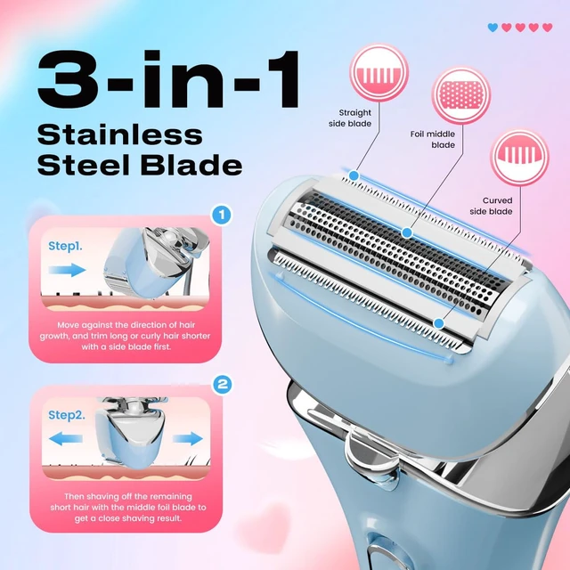 Alt view image 2 of 6 - Electric Razor for Women Wet/Dry Electric Shaver for Women Blue | Waterproof Lady Shaver for Legs Arm Underarm Bikini Public Body Razor with One Extra Foil Blad, Portable Women Bikini Trimmer