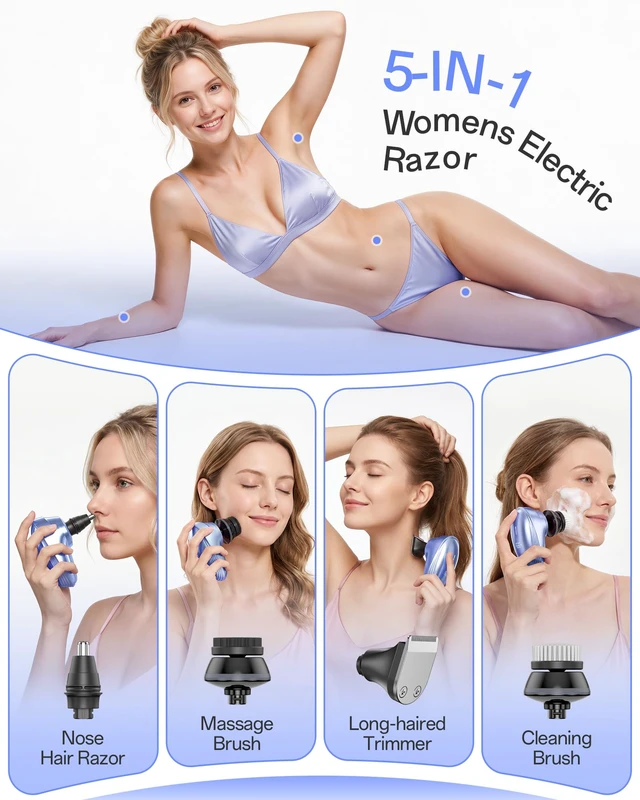 Alt view image 2 of 7 - 5-in-1 Electric Razors for Women, 7D Electric Shavers for Womens Full Body Legs, IPX7 Waterproof Wet Dry Travel Bikini Trimmers for Lady Face Bikini Arms Underarms