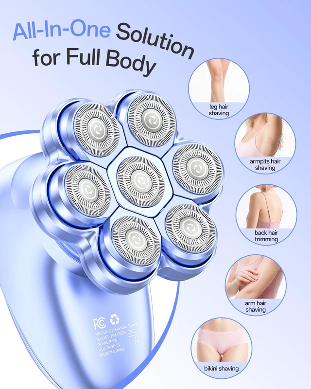 Alt view image 3 of 7 - 5-in-1 Electric Razors for Women, 7D Electric Shavers for Womens Full Body Legs, IPX7 Waterproof Wet Dry Travel Bikini Trimmers for Lady Face Bikini Arms Underarms