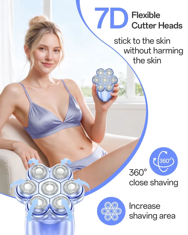 Alt view image 4 of 7 - 5-in-1 Electric Razors for Women, 7D Electric Shavers for Womens Full Body Legs, IPX7 Waterproof Wet Dry Travel Bikini Trimmers for Lady Face Bikini Arms Underarms