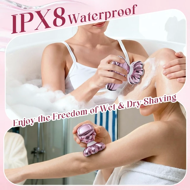 Alt view image 6 of 7 - Electric Razors for Women - 7D Electric Shaver for Women, IPX8 Waterproof with USB-C Fast Charge, LED Display, 2 Speeds & Magnetic Heads,Pink Champagne