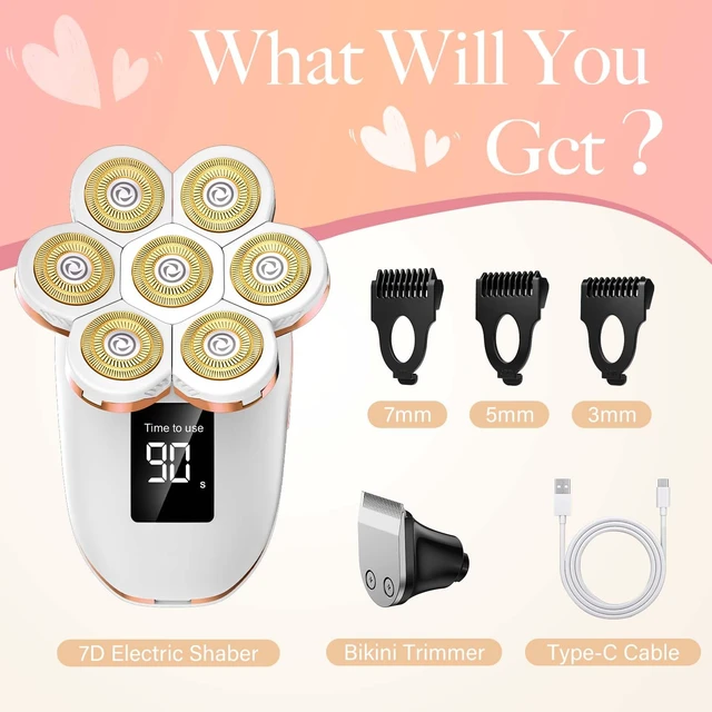 Alt view image 2 of 6 - Electric Razors for Women - 7D Rotary Shaver for Waterproof | 2-in-1 Trimmer & Razor, Travel Lock, LED Display, Type-C Charging, Razors for Women, Shaver for Legs