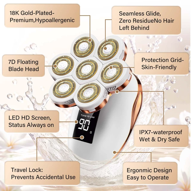 Alt view image 3 of 6 - Electric Razors for Women - 7D Rotary Shaver for Waterproof | 2-in-1 Trimmer & Razor, Travel Lock, LED Display, Type-C Charging, Razors for Women, Shaver for Legs