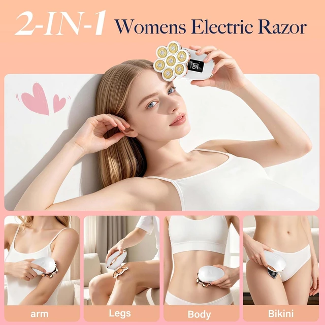 Alt view image 4 of 6 - Electric Razors for Women - 7D Rotary Shaver for Waterproof | 2-in-1 Trimmer & Razor, Travel Lock, LED Display, Type-C Charging, Razors for Women, Shaver for Legs