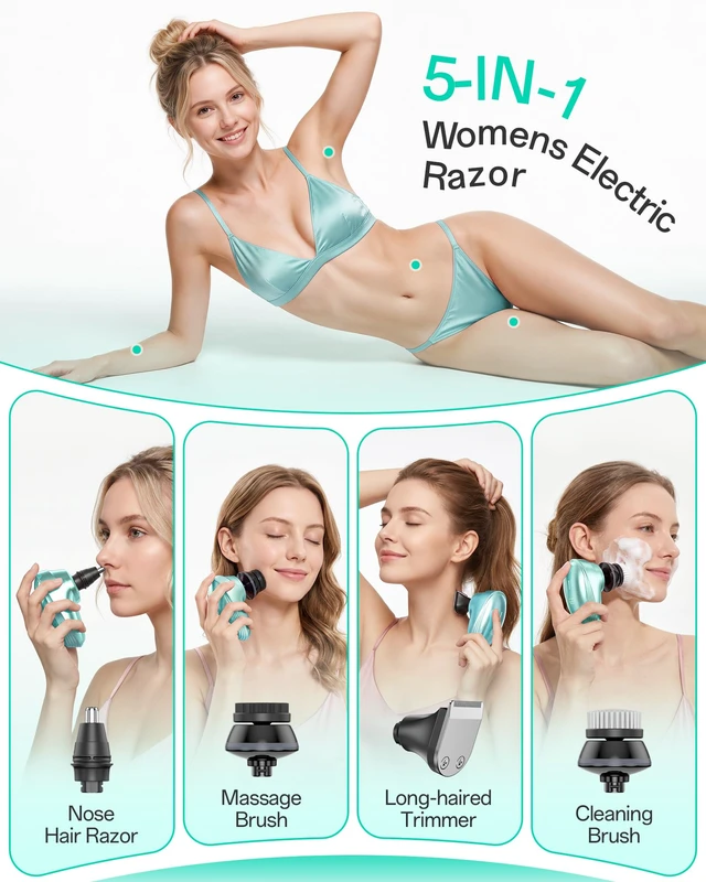 Alt view image 2 of 7 - 5-in-1 Electric Razors for Women, 7D Electric Shavers for Womens Full Body Legs, IPX7 Waterproof Wet Dry Travel Bikini Trimmers for Lady Face Bikini Arms Underarms