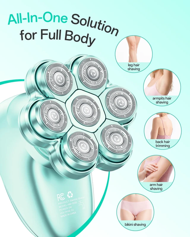 Alt view image 3 of 7 - 5-in-1 Electric Razors for Women, 7D Electric Shavers for Womens Full Body Legs, IPX7 Waterproof Wet Dry Travel Bikini Trimmers for Lady Face Bikini Arms Underarms