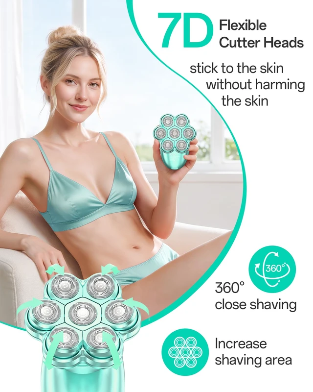 Alt view image 4 of 7 - 5-in-1 Electric Razors for Women, 7D Electric Shavers for Womens Full Body Legs, IPX7 Waterproof Wet Dry Travel Bikini Trimmers for Lady Face Bikini Arms Underarms