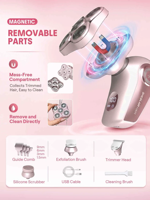Alt view image 5 of 7 - Electric Razors for Women, 4-in-1 Electric Shaver with 5-Head 3D Floating Blades, Painless Body Hair Remover for Legs Arms Face, IPX7 Waterproof Wet Dry, USB-C Rechargeable, LED Display