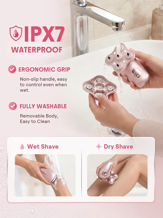 Alt view image 6 of 7 - Electric Razors for Women, 4-in-1 Electric Shaver with 5-Head 3D Floating Blades, Painless Body Hair Remover for Legs Arms Face, IPX7 Waterproof Wet Dry, USB-C Rechargeable, LED Display
