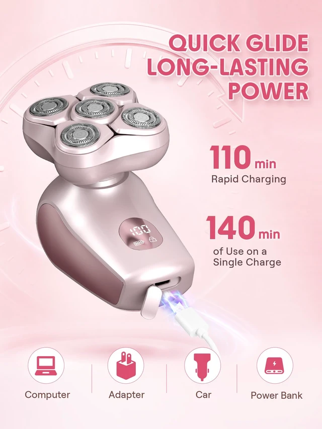 Alt view image 7 of 7 - Electric Razors for Women, 4-in-1 Electric Shaver with 5-Head 3D Floating Blades, Painless Body Hair Remover for Legs Arms Face, IPX7 Waterproof Wet Dry, USB-C Rechargeable, LED Display