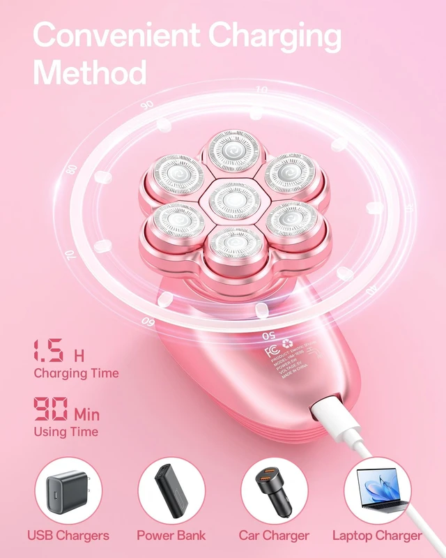 Alt view image 5 of 7 - 5-in-1 Electric Razors for Women, 7D Electric Shavers for Womens Full Body Legs, IPX7 Waterproof Wet Dry Travel Bikini Trimmers for Lady Face Bikini Arms Underarms