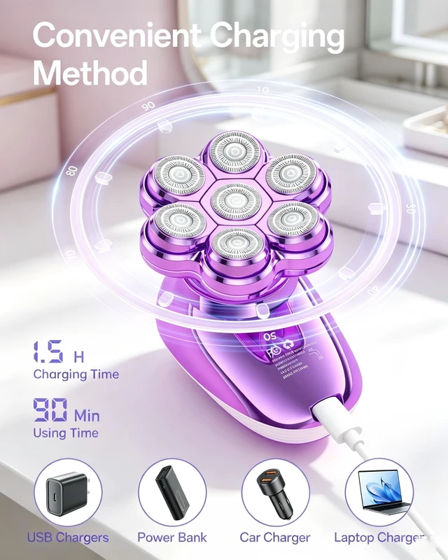 Alt view image 5 of 7 - 5-in-1 Electric Razors for Women, 7D Electric Shavers for Womens Full Body Legs, IPX7 Waterproof Wet Dry Travel Bikini Trimmers for Lady Face Bikini Arms Underarms