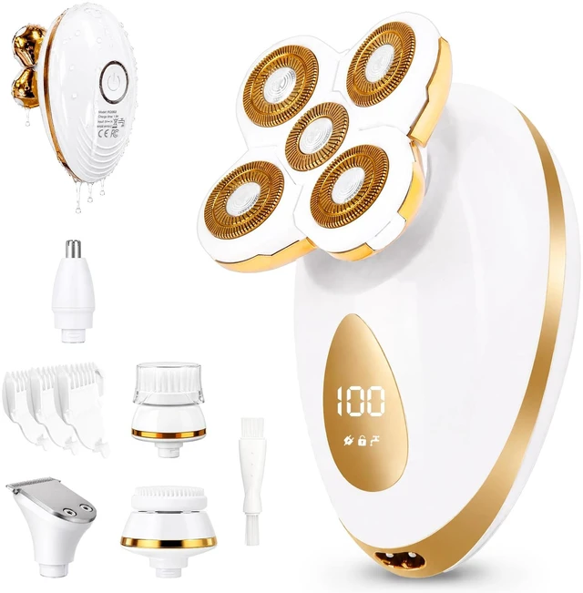 Main image of 5-in-1 Electric Razors for Women, Rechargeable Full Body Electric Shaver | Portable Waterproof Wet & Dry Shaver with LED Display, Hair Removal Trimmer for Legs, Face, Underarms, Bikini Area, Lip, Arms