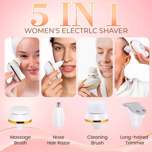 Alt view image 3 of 7 - 5-in-1 Electric Razors for Women, Rechargeable Full Body Electric Shaver | Portable Waterproof Wet & Dry Shaver with LED Display, Hair Removal Trimmer for Legs, Face, Underarms, Bikini Area, Lip, Arms