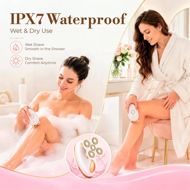 Alt view image 6 of 7 - 5-in-1 Electric Razors for Women, Rechargeable Full Body Electric Shaver | Portable Waterproof Wet & Dry Shaver with LED Display, Hair Removal Trimmer for Legs, Face, Underarms, Bikini Area, Lip, Arms