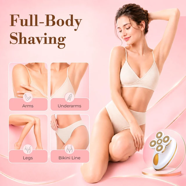 Alt view image 4 of 7 - 5-in-1 Electric Razors for Women, Rechargeable Full Body Electric Shaver | Portable Waterproof Wet & Dry Shaver with LED Display, Hair Removal Trimmer for Legs, Face, Underarms, Bikini Area, Lip, Arms