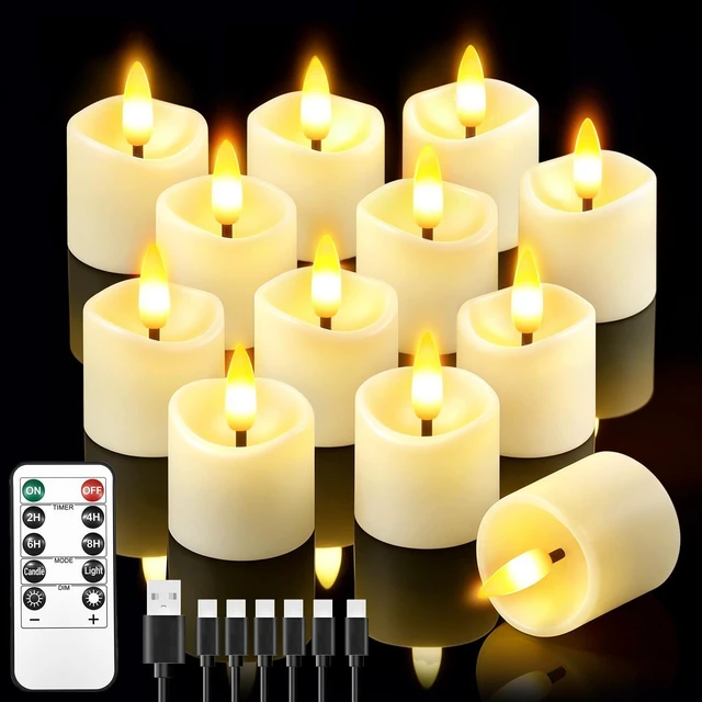 Main image of 12 Pack Small Rechargeable Flameless Candles with Remote Timer | 1.5"x2" LED Tea Lights Votive Fake Candles Flickering Mini Candles Battery Operated for Halloween Wedding Party Home Decor