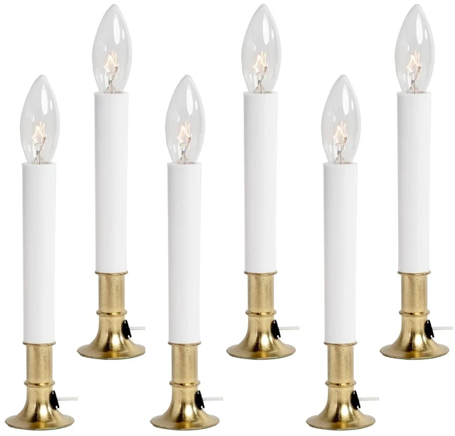 Main image of Electric Window Candle Lamp with Brass Plated Base, Dusk to Dawn Sensor Turns Candle on in Dark and Off in Light, Ready to Use! | 6 Pack