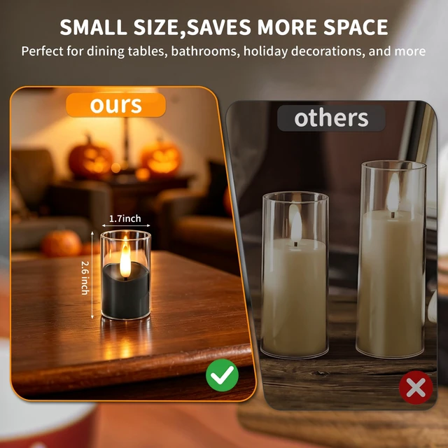 Alt view image 3 of 7 - Small Rechargeable Flameless Tea Lights Candles with Timer Remote | 1.7" x 2.6" Clear Acrylic LED Flickering Candles Small Votive Electric LED Candles for Halloween Home Wedding Decor(6 Pack)