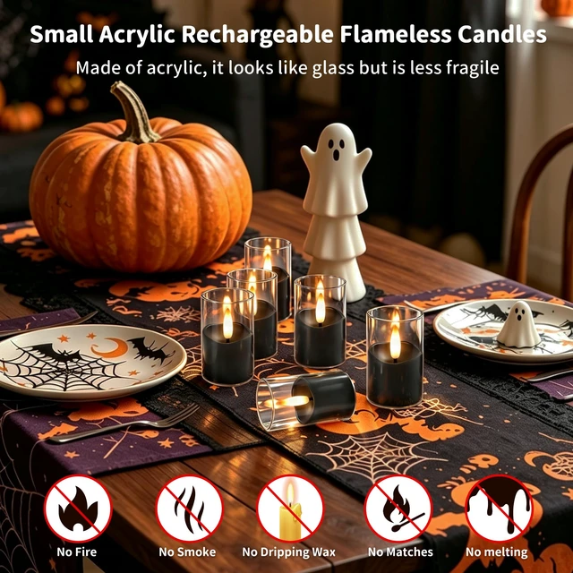 Alt view image 4 of 7 - Small Rechargeable Flameless Tea Lights Candles with Timer Remote | 1.7" x 2.6" Clear Acrylic LED Flickering Candles Small Votive Electric LED Candles for Halloween Home Wedding Decor(6 Pack)