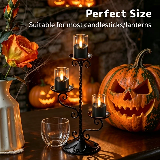 Alt view image 7 of 7 - Small Rechargeable Flameless Tea Lights Candles with Timer Remote | 1.7" x 2.6" Clear Acrylic LED Flickering Candles Small Votive Electric LED Candles for Halloween Home Wedding Decor(6 Pack)