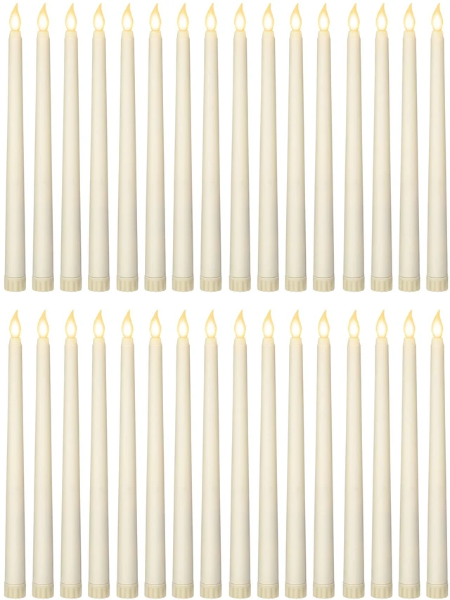 Main image of Battery Operated LED Taper Candles,Basic,11 Inch,Ivory | 24 Pack Flameless Fake Lights with Flickering Amber Glow, Safe for Dining Weddings Church Decor, Fits Taper Holders