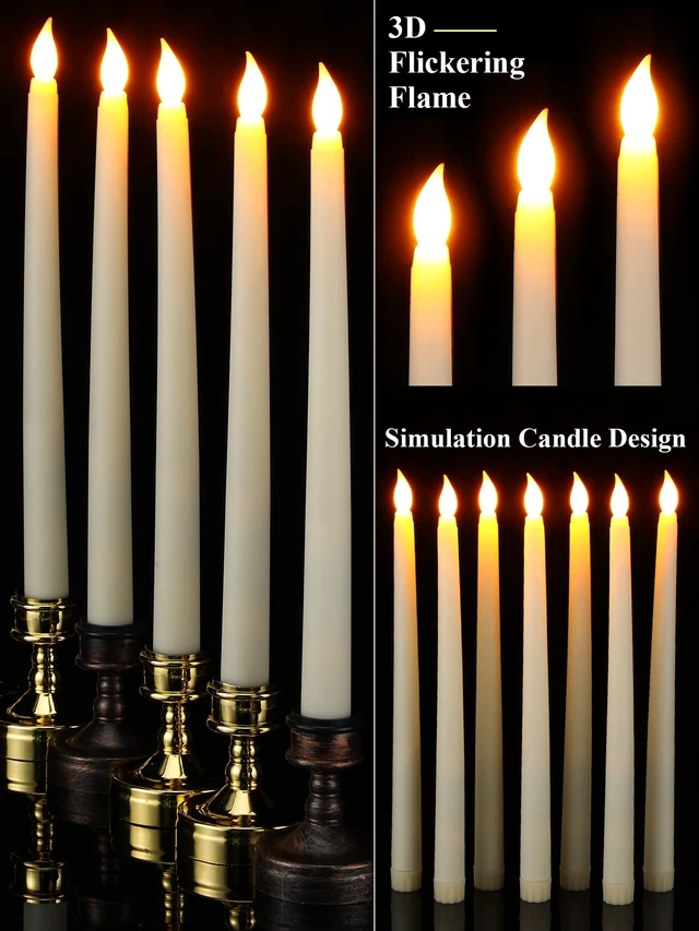Alt view image 3 of 7 - Battery Operated LED Taper Candles,Basic,11 Inch,Ivory | 24 Pack Flameless Fake Lights with Flickering Amber Glow, Safe for Dining Weddings Church Decor, Fits Taper Holders