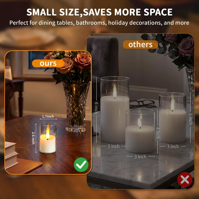 Alt view image 3 of 7 - Small Rechargeable Flameless Tea Lights Candles with Timer Remote | 1.7" x 2.6" Clear Acrylic LED Flickering Candles Small Votive Electric LED Candles for Home Wedding Halloween Decor(6 Pack)