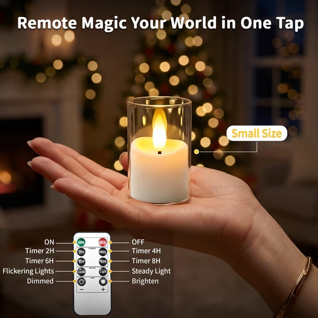 Alt view image 2 of 7 - Small Rechargeable Flameless Tea Lights Candles with Timer Remote | 1.7" x 2.6" Clear Acrylic LED Flickering Candles Small Votive Electric LED Candles for Home Wedding Halloween Decor(6 Pack)