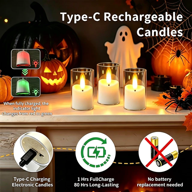 Alt view image 4 of 7 - Small Rechargeable Flameless Tea Lights Candles with Timer Remote | 1.7" x 2.6" Clear Acrylic LED Flickering Candles Small Votive Electric LED Candles for Home Wedding Halloween Decor(6 Pack)