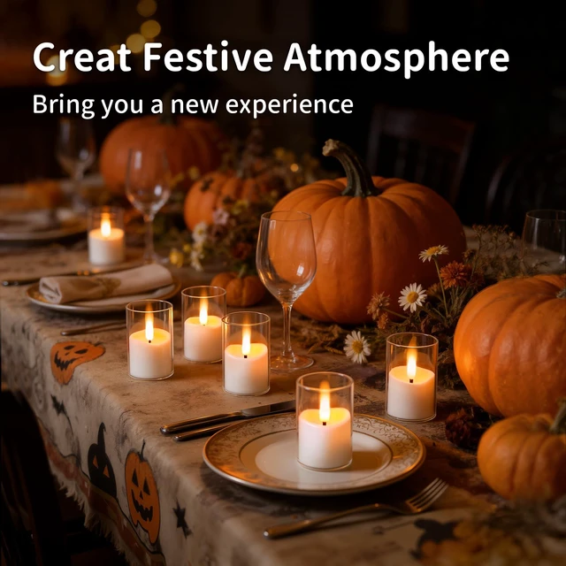 Alt view image 6 of 7 - Small Rechargeable Flameless Tea Lights Candles with Timer Remote | 1.7" x 2.6" Clear Acrylic LED Flickering Candles Small Votive Electric LED Candles for Home Wedding Halloween Decor(6 Pack)