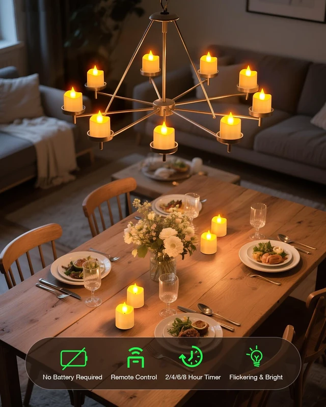 Alt view image 3 of 7 - Flameless Candles with Remote Timer & Charging Base, 12pcs USB Rechargeable Battery Flickering LED Small Votives Lights for Table Dinner Weddings Holidays General Decor, No Battery Required