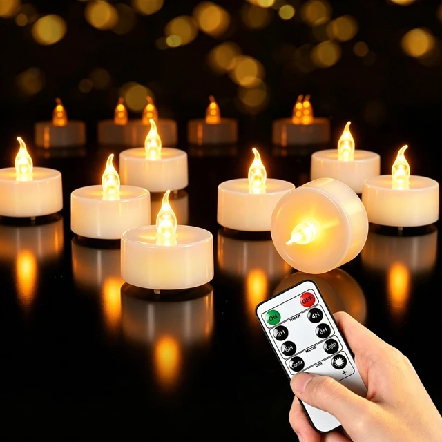 Main image of 24PCS Flameless Tea Lights Candles with Remote Timer, Led Battery Operated Electric Votive Candle for Wedding Centerpiece Table Decorations, Flickering Tealight Candles for Halloween Party Decor