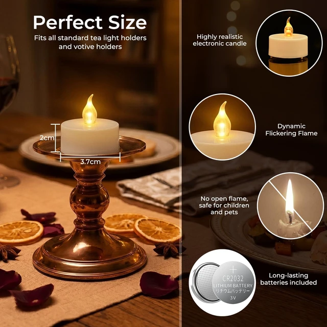 Alt view image 2 of 7 - 24PCS Flameless Tea Lights Candles with Remote Timer, Led Battery Operated Electric Votive Candle for Wedding Centerpiece Table Decorations, Flickering Tealight Candles for Halloween Party Decor