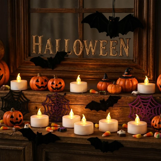 Alt view image 7 of 7 - 24PCS Flameless Tea Lights Candles with Remote Timer, Led Battery Operated Electric Votive Candle for Wedding Centerpiece Table Decorations, Flickering Tealight Candles for Halloween Party Decor