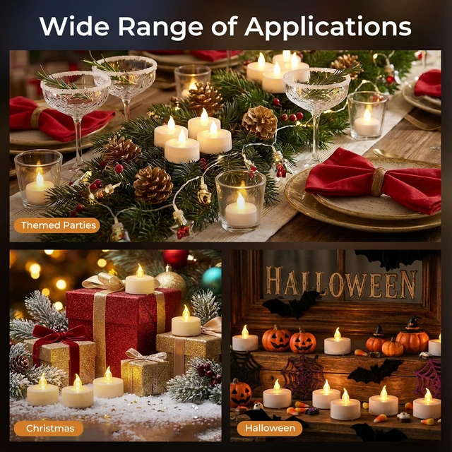 Alt view image 6 of 7 - 24PCS Flameless Tea Lights Candles with Remote Timer, Led Battery Operated Electric Votive Candle for Wedding Centerpiece Table Decorations, Flickering Tealight Candles for Halloween Party Decor