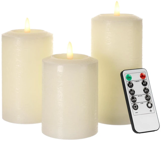 Main image of Flameless Pillar Candles with Remote, Real Wax Electric Candles | Ivory Battery Operated LED Candle with Timer for Home Living Room, Bedroom, Party Decor, Set of 3