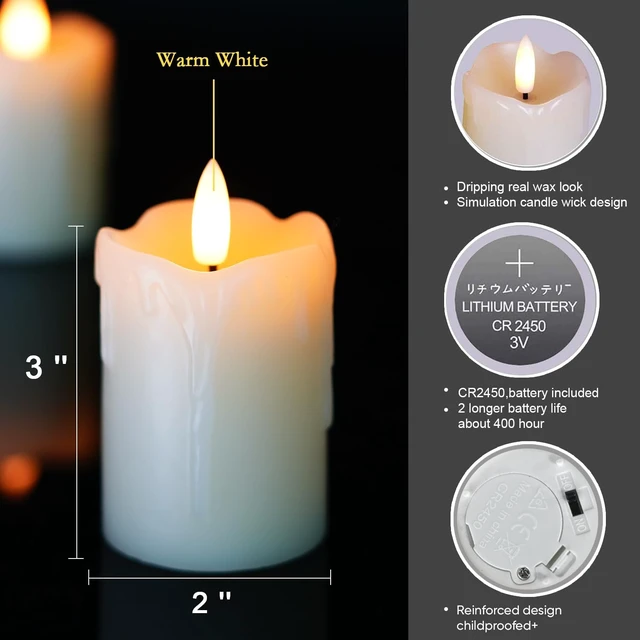 Alt view image 2 of 6 - 2"x3" Real Wax Flameless Votive Candles, Timer Remote, 6 Pack | Brightness adjust, 2/4/6/8h timer, 400+ Hrs battery life, warm white glow, realistic flickering, for wedding & party decor