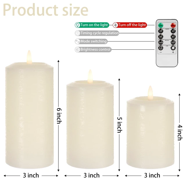 Alt view image 5 of 7 - Flameless Pillar Candles with Remote, Real Wax Electric Candles | Ivory Battery Operated LED Candle with Timer for Home Living Room, Bedroom, Party Decor, Set of 3