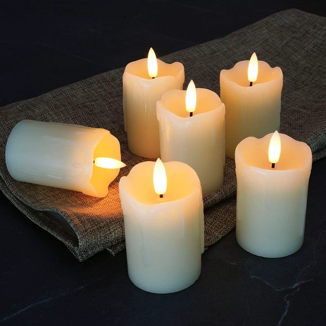 Alt view image 3 of 6 - 2"x3" Real Wax Flameless Votive Candles, Timer Remote, 6 Pack | Brightness adjust, 2/4/6/8h timer, 400+ Hrs battery life, warm white glow, realistic flickering, for wedding & party decor