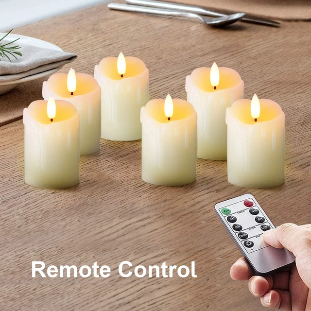 Alt view image 4 of 6 - 2"x3" Real Wax Flameless Votive Candles, Timer Remote, 6 Pack | Brightness adjust, 2/4/6/8h timer, 400+ Hrs battery life, warm white glow, realistic flickering, for wedding & party decor