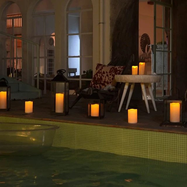 Alt view image 2 of 7 - 6" 8" 10" x 4" Waterproof Outdoor Flameless Candles, Battery Operated Flickering LED Pillar Candles with Remote and Timers for Indoor, Plastic, Ivory White