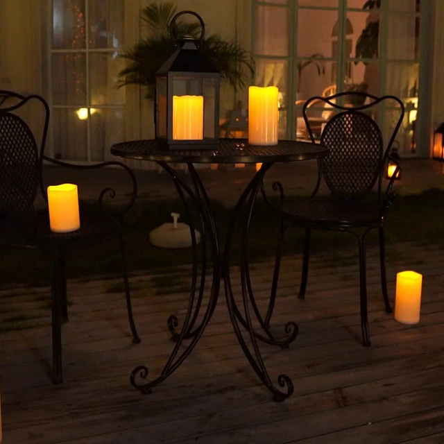 Alt view image 3 of 7 - 6" 8" 10" x 4" Waterproof Outdoor Flameless Candles, Battery Operated Flickering LED Pillar Candles with Remote and Timers for Indoor, Plastic, Ivory White